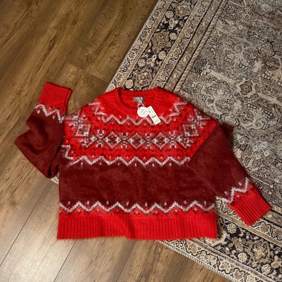 Brushed 100% Cashmere Fair Isle Women's Sweater Red J Crew - Picture 2 of 6